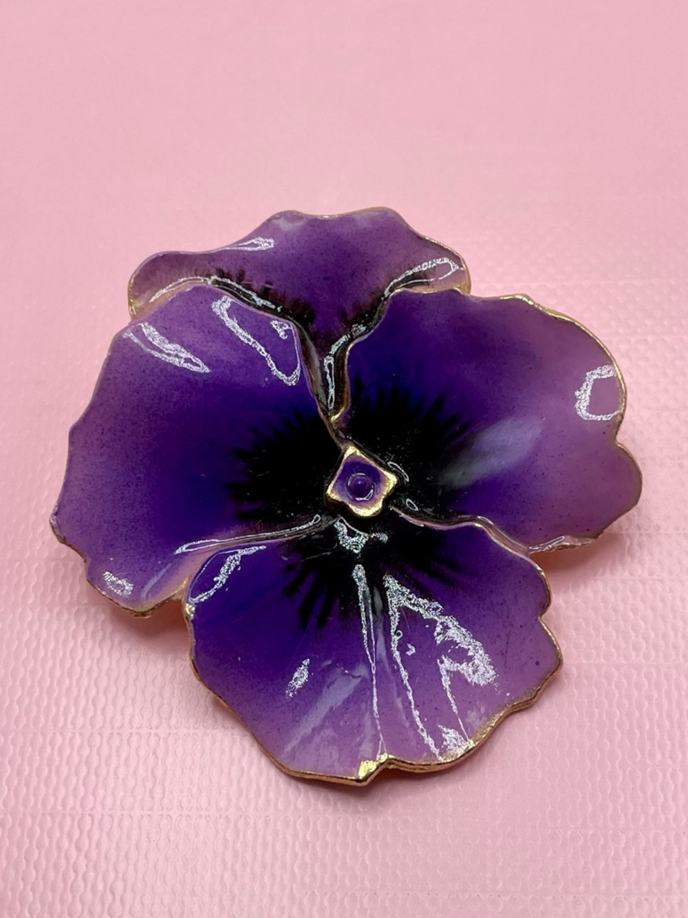Purple Enamel Pansy Flower Brooch